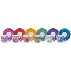 Set 6 tazzine con piattino, shops, porcellana, 90 ml