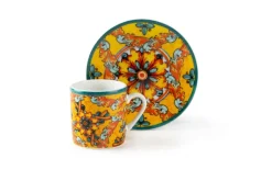 Set 6 tazzine con piattino, stile siciliano, porcellana