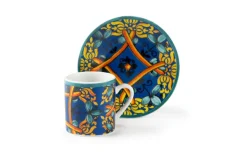 Set 6 tazzine con piattino, stile siciliano, porcellana