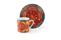 Set 6 tazzine con piattino, stile siciliano, porcellana