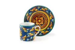 Set 6 tazzine con piattino, stile siciliano, porcellana