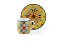Set 6 tazzine con piattino, stile siciliano, porcellana