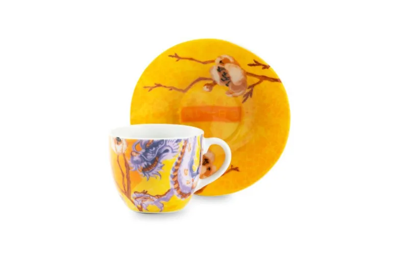 Set 6 tazzine con piattino, stile giapponese, porcellana