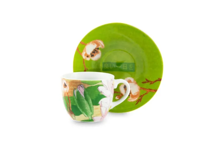 Set 6 tazzine con piattino, stile giapponese, porcellana