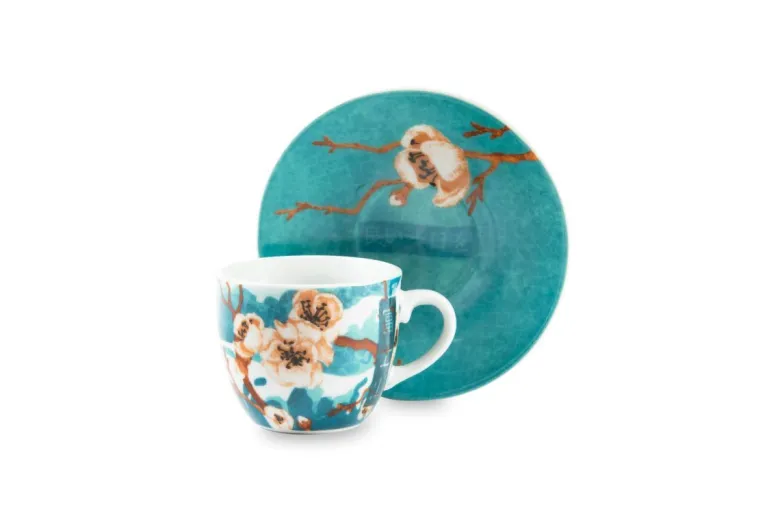 Set 6 tazzine con piattino, stile giapponese, porcellana