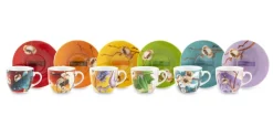 Set 6 tazzine con piattino, stile giapponese, porcellana