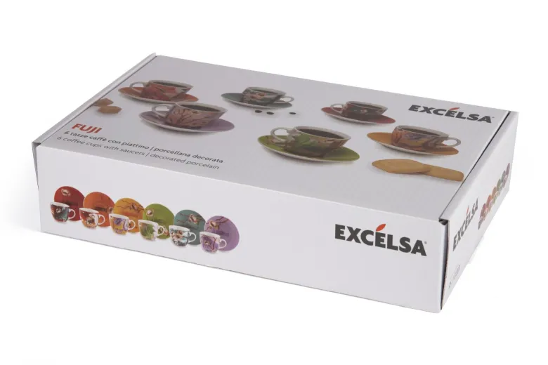 Set 6 tazzine con piattino, stile giapponese, porcellana