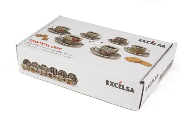 Set 6 tazzine con piattino, tropicale, porcellana, 90 ml