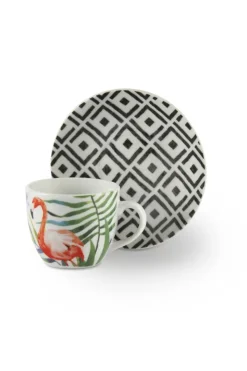 Set 6 tazzine con piattino, tropicale, porcellana, 90 ml