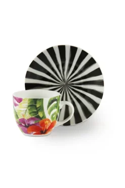 Set 6 tazzine con piattino, tropicale, porcellana, 90 ml
