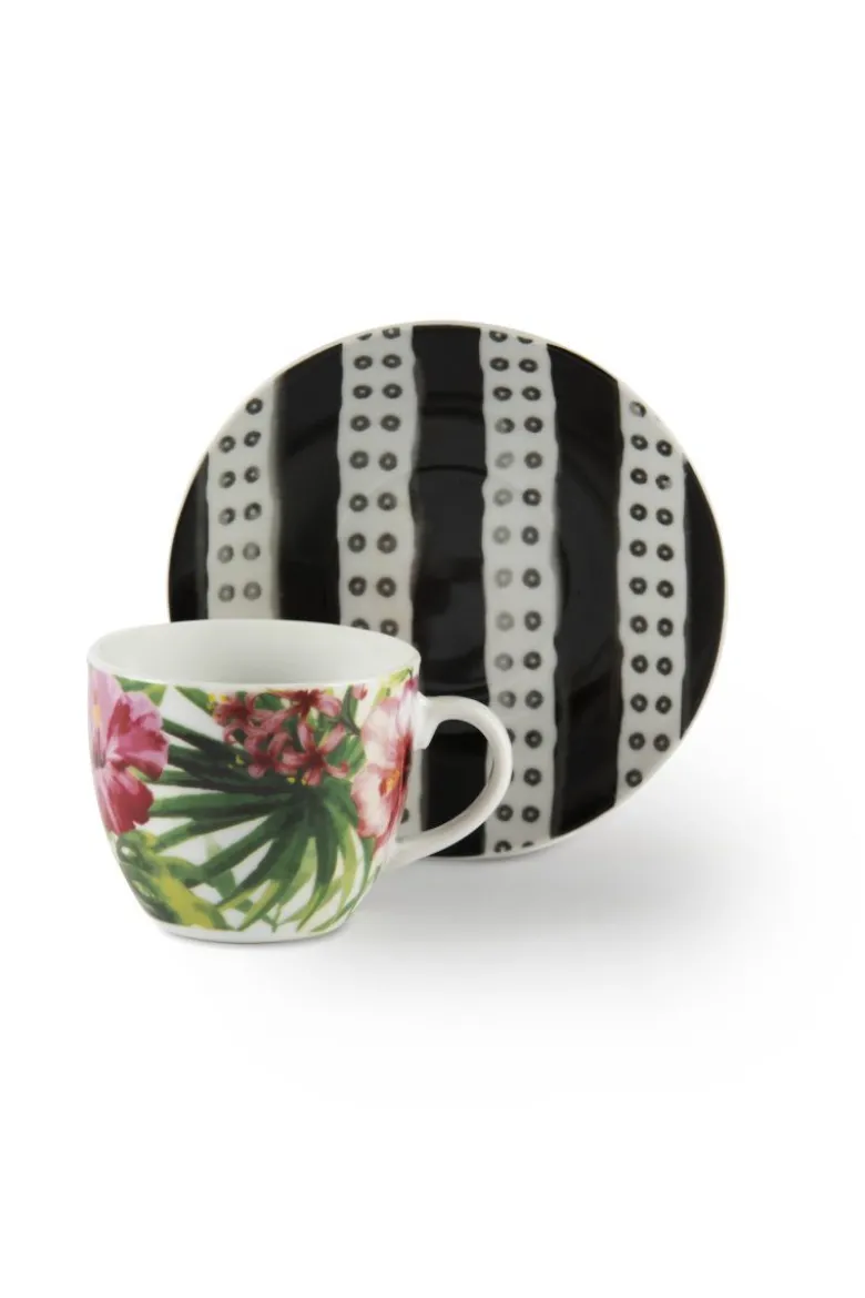 Set 6 tazzine con piattino, tropicale, porcellana, 90 ml