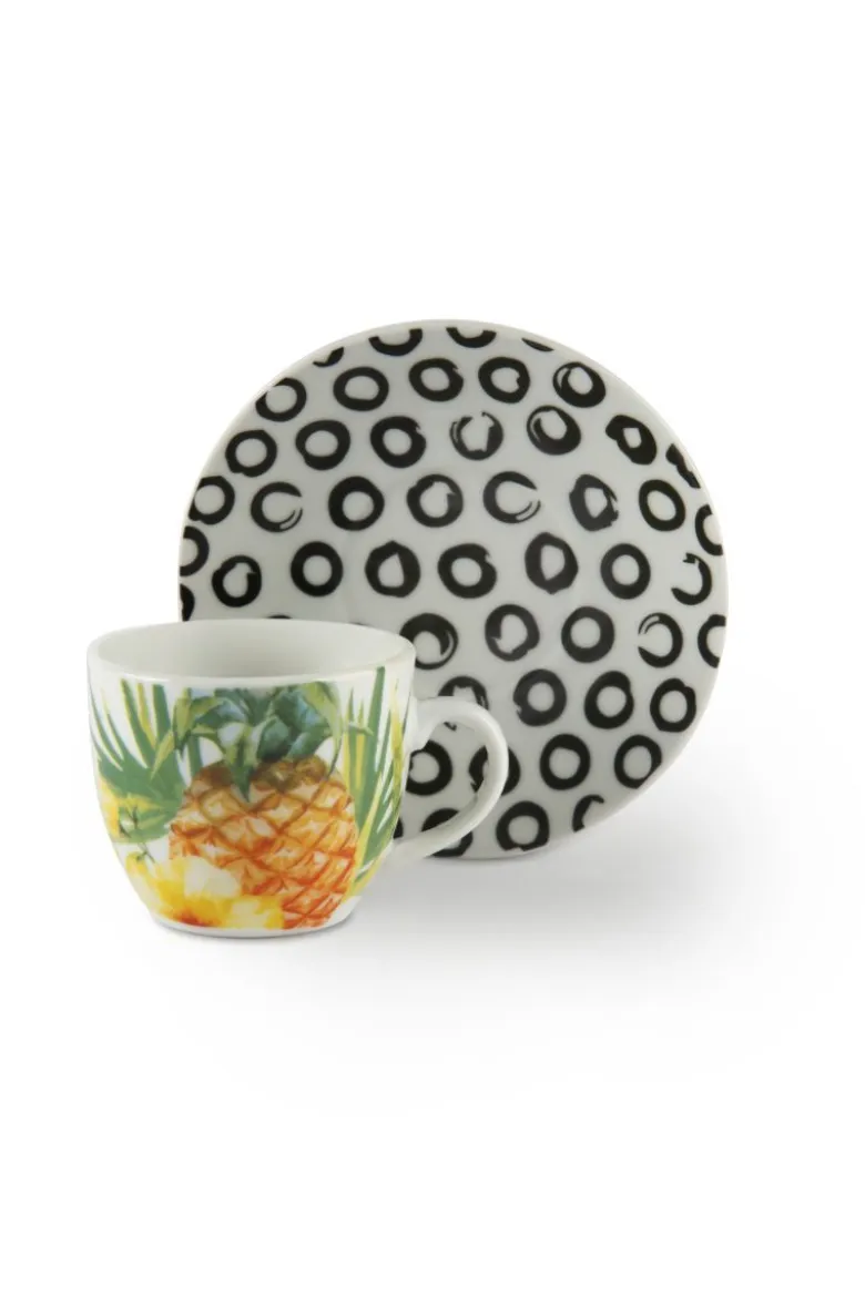 Set 6 tazzine con piattino, tropicale, porcellana, 90 ml