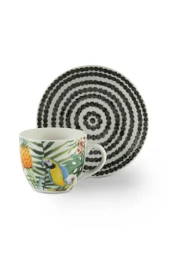 Set 6 tazzine con piattino, tropicale, porcellana, 90 ml