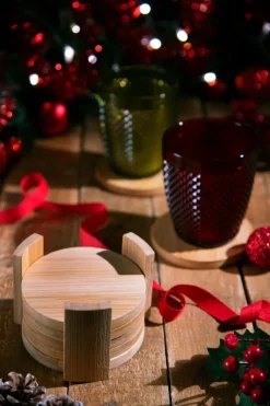 Sottobicchieri con contenitore, 6 pezzi, bambù