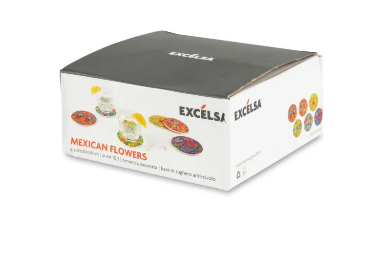 Sottobicchieri, 6 pezzi, ceramica, stile fiori messicani