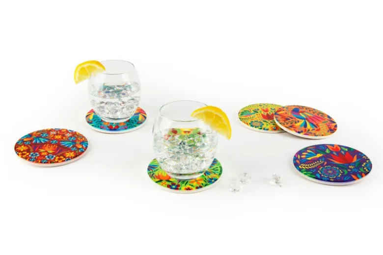 Sottobicchieri, 6 pezzi, ceramica, stile fiori messicani
