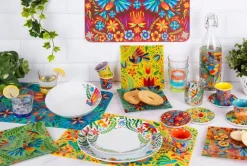 Sottobicchieri, 6 pezzi, ceramica, stile fiori messicani