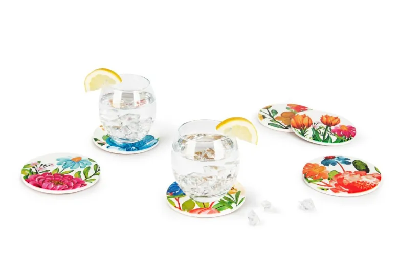 Sottobicchieri, 6 pezzi, ceramica, fiori