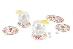 Sottobicchieri, 6 pezzi, ceramica, conchiglie e coralli