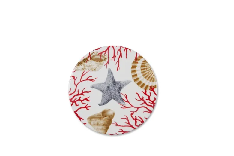 Sottobicchieri, 6 pezzi, ceramica, conchiglie e coralli