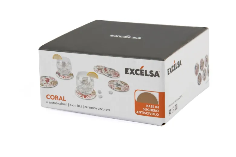 Sottobicchieri, 6 pezzi, ceramica, conchiglie e coralli