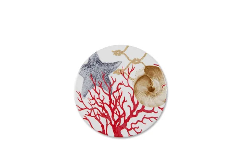 Sottobicchieri, 6 pezzi, ceramica, conchiglie e coralli