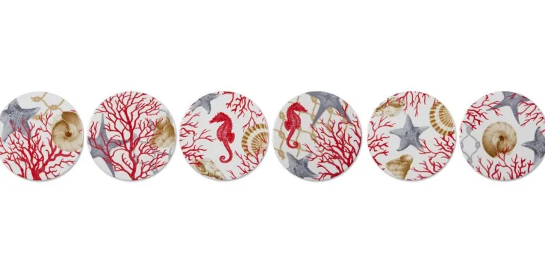Sottobicchieri, 6 pezzi, ceramica, conchiglie e coralli