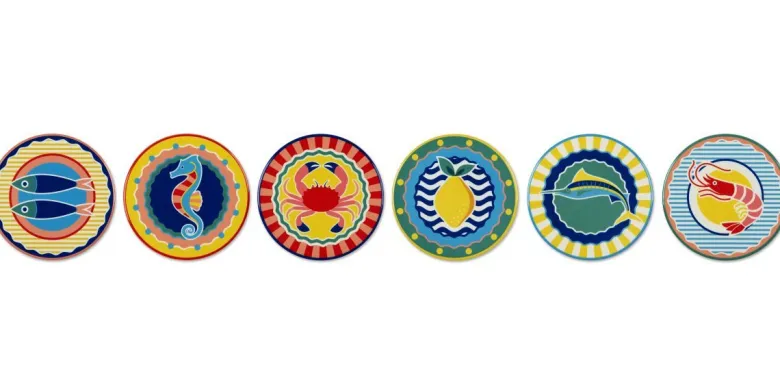 Sottobicchieri, 6 pezzi, ceramica, stile marinaro