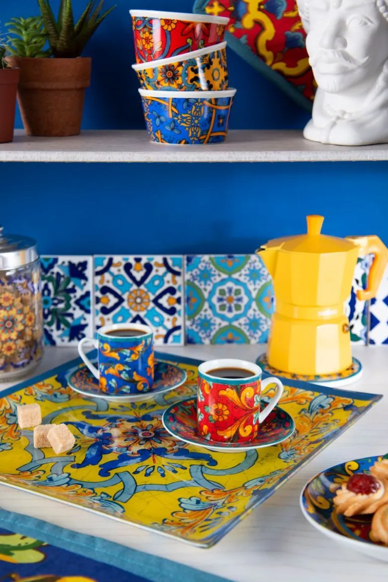 Sottobicchieri, 6 pezzi, ceramica, stile siciliano