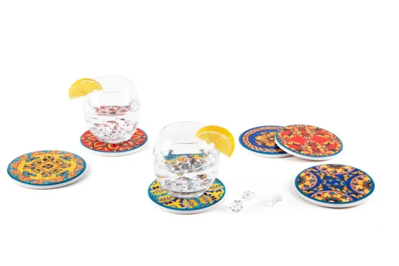 Sottobicchieri, 6 pezzi, ceramica, stile siciliano