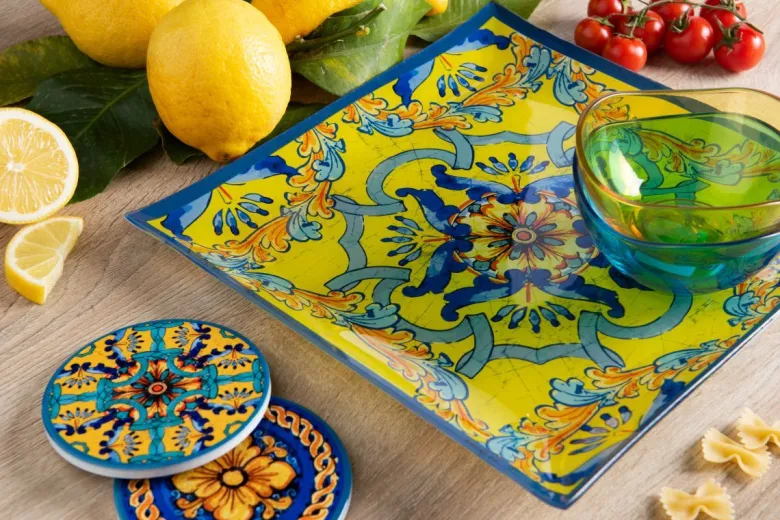Sottobicchieri, 6 pezzi, ceramica, stile siciliano