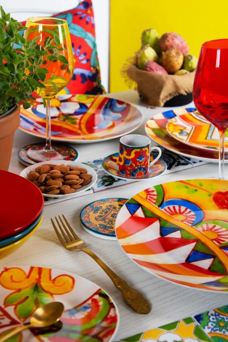 Sottobicchieri, 6 pezzi, ceramica, stile siciliano