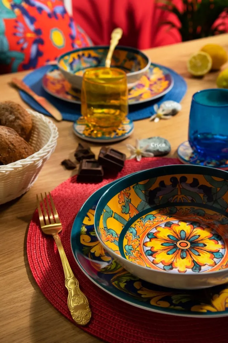 Sottobicchieri, 6 pezzi, ceramica, stile siciliano