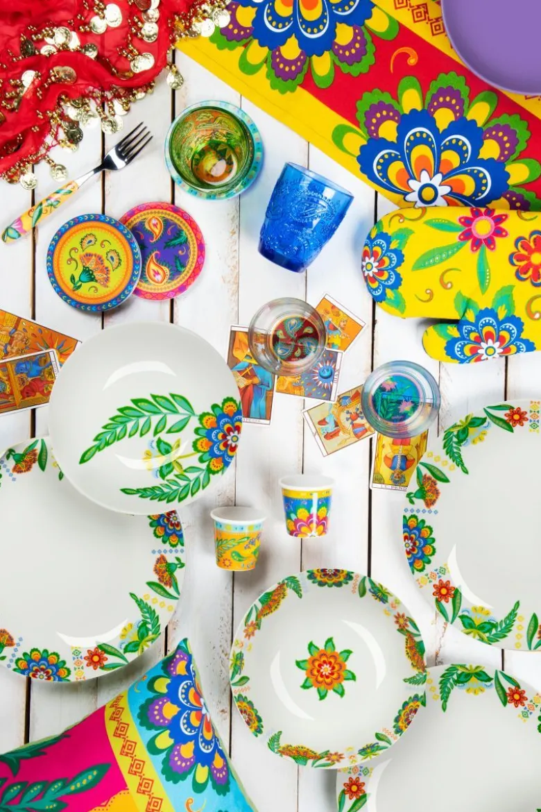 Sottobicchieri, 6 pezzi, ceramica, stile floreale