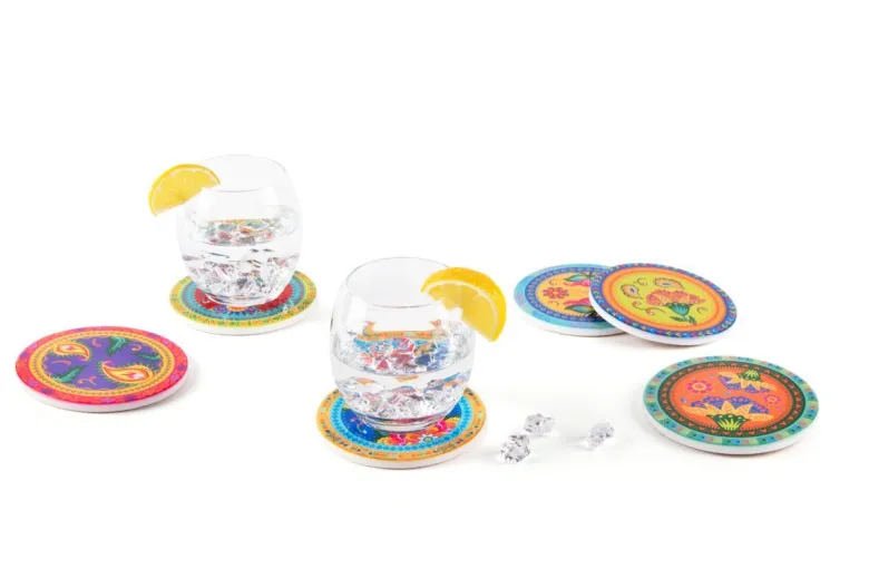 Sottobicchieri, 6 pezzi, ceramica, stile floreale