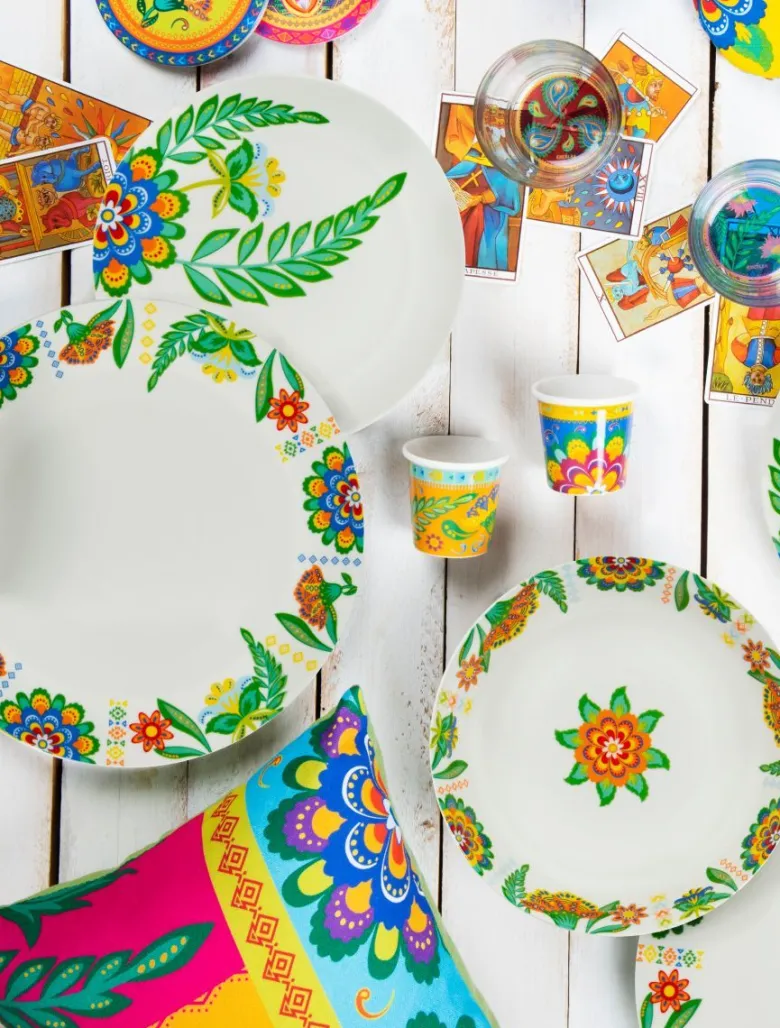 Sottobicchieri, 6 pezzi, ceramica, stile floreale
