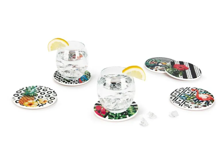 Sottobicchieri, 6 pezzi, ceramica, stile tropicale