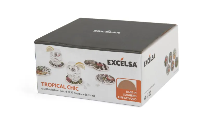 Sottobicchieri, 6 pezzi, ceramica, stile tropicale