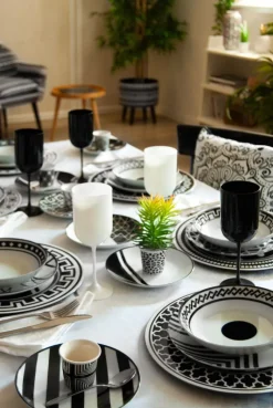 Sottopiatti, 6 pezzi, fantasia geometrica, bianco e nero