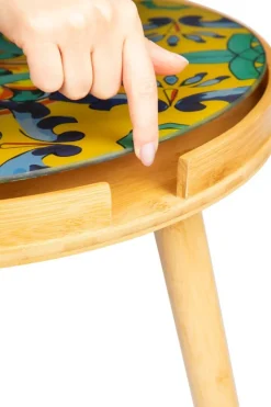Tavolino in bambù con ripiano in vetro, stile siciliano