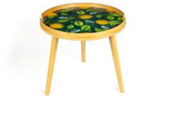 Tavolino in bambù con ripiano in vetro, con limoni