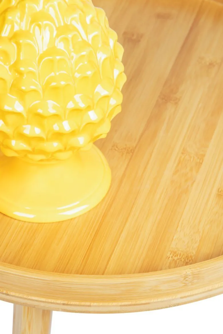 Tavolino in bambù con ripiano in vetro, con limoni