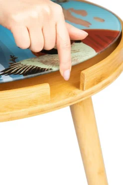 Tavolino in bambù con ripiano in vetro, fantasia giapponese