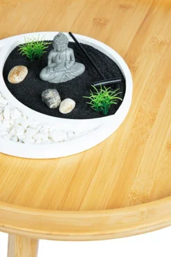 Tavolino in bambù con ripiano in vetro, fantasia orientale