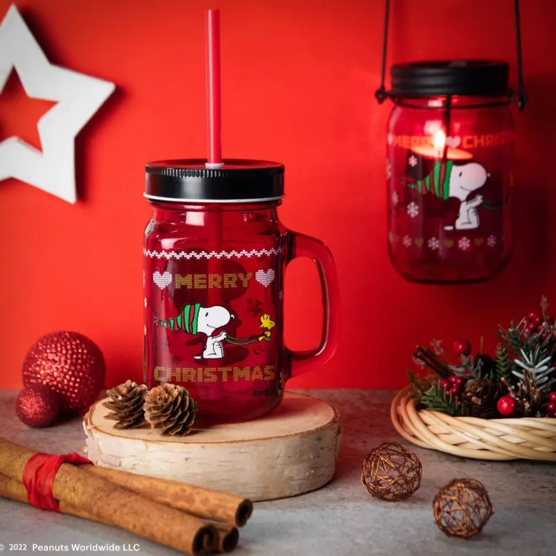 Tazza mug con cannunccia, 1 pezzo, snoopy natale, 480 ml