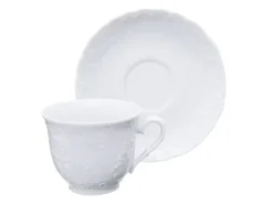 Tazze da tè con piattino, 6 pezzi, porcellana, bianco