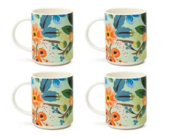 Tazze stile mug, 4 pezzi, floreale, impilabili