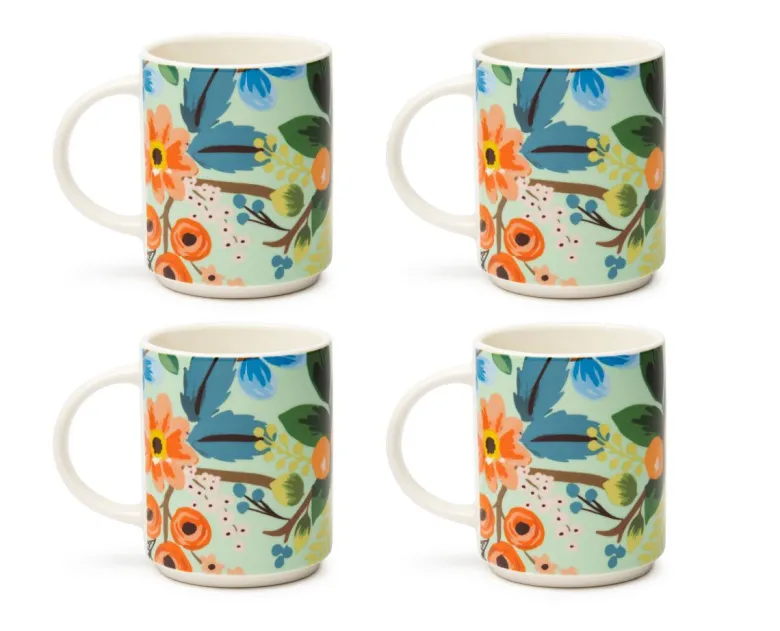 Tazze stile mug, 4 pezzi, floreale, impilabili