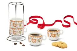 Tazzine caffè, 4 pezzi, con supporto, porcellana