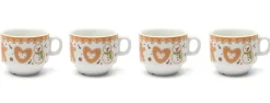 Tazzine caffè, 4 pezzi, con supporto, porcellana